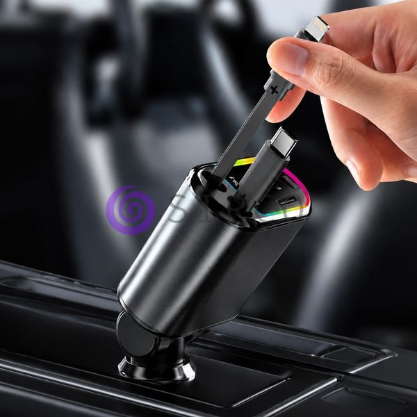 Автомобільна зарядка 4 в 1 26X-204 з USB-портами, швидким заряджанням і підсвіткою Зоряне небо (509/5091) 04k01p070 фото