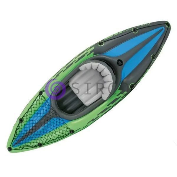 Надувная одноместная лодка-байдарка кайак с ножным насосом и веслами Intex 68305 247х76 см Зеленый 02k12p230 фото