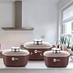 Набір квадратних каструль із гранітним покриттям Higher kitchen НК-302 Коричневий (4389/1) 10k09p212 фото