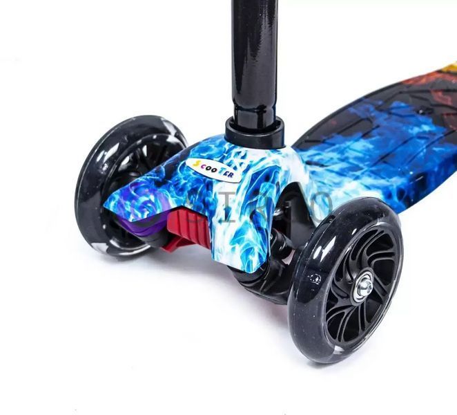 Детский трехколесный самокат со светящимися PU колесами и складным рулем Scooter Graffiti 906 Пламя 13k01p006v2 фото