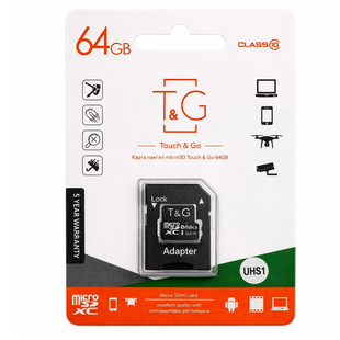 Карта пам'яті microSD Touch&Go 64 ГБ Class 10 з адаптером SD для смартфона, камери, планшета 11k06p102 фото