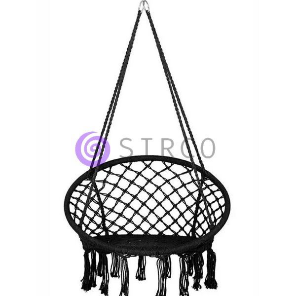 Крісло підвісне бразильське гойдалка гамак Bonro B-092 до 120 кг, 80&times;60&times;120 см для балкона тераси саду Чорний (YAS) 02k01p492v2 фото