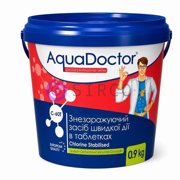 Шок хлор для басейну AquaDoctor C-60T у таблетках 0.9 кг засіб для очищення та дезінфекції води (AT/040895) 02k12p076v3 фото