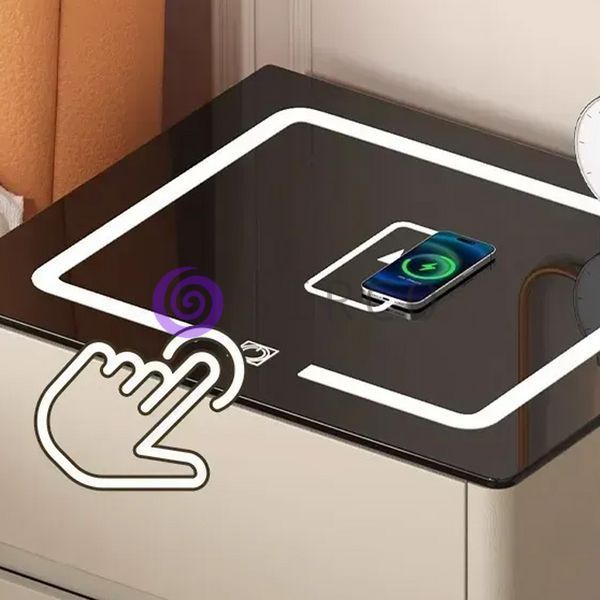 Смарт тумба QYJXF02 екошкіра з LED підсвічуванням, Bluetooth колонка, USB, бездротова зарядка, Сірий (Х59/17587) 01k04p300v2 фото