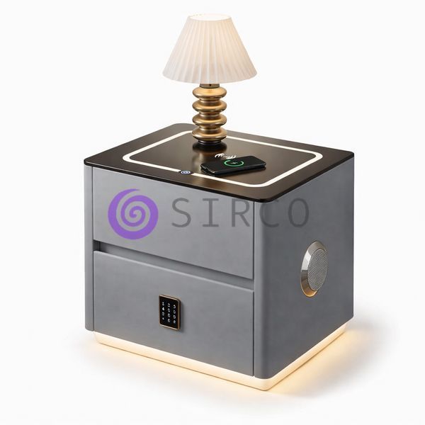 Смарт тумба QYJXF02 екошкіра з LED підсвічуванням, Bluetooth колонка, USB, бездротова зарядка, Сірий (Х59/17587) 01k04p300v2 фото