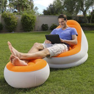 Надувне крісло з підставкою під ноги-пуф Bestway Comfort Cruiser Lounger Сіро-помаранчевий 01k04p191v1 фото