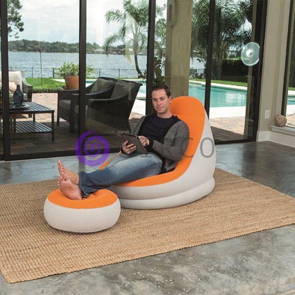 Надувне крісло з підставкою під ноги-пуф Bestway Comfort Cruiser Lounger Сіро-помаранчевий 01k04p191v1 фото