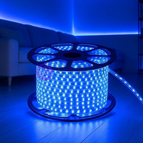 Декоративна світлодіодна (LED) стрічка 2835&times;60 шт.; 4,8 Вт/м IP67 220В 50м Синій (YAB) 12k01p168v3 фото