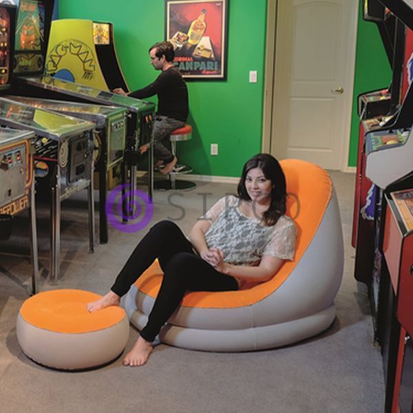 Надувне крісло з підставкою під ноги-пуф Bestway Comfort Cruiser Lounger Сіро-помаранчевий 01k04p191v1 фото