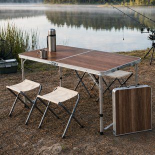 Розкладний стіл для пікніка Folding Table 120&times;60 см з 4 стільцями для туризму та риболовлі, Темний Дуб 02k02p002v10 фото