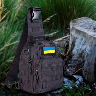 Тактична сумка через плече, барсетка 6 л чорна з прапором України 08k01p014v3 фото