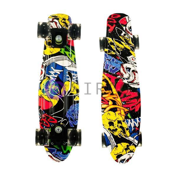 Penny Board Граффити скейт 25 см со светящимися колесами, до 80 кг двусторонняя расцветка 13k03p007v7 фото