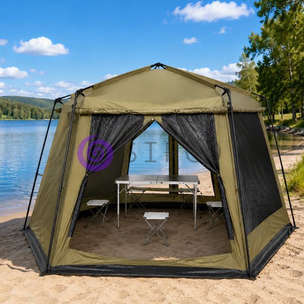 Палатка-шатер LANYU LY-1629 для кемпінгу та дачі 430&times;430&times;230 см Oxford 190T PU з москітною сіткою, Хакі (5650) 02k08p033v1 фото