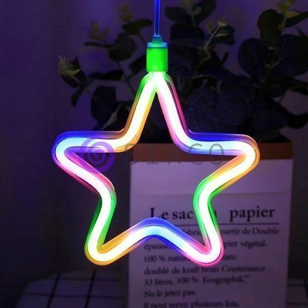 Новогодняя RGB Led гирлянда штора неоновые звезды 3м 12k01p096 фото