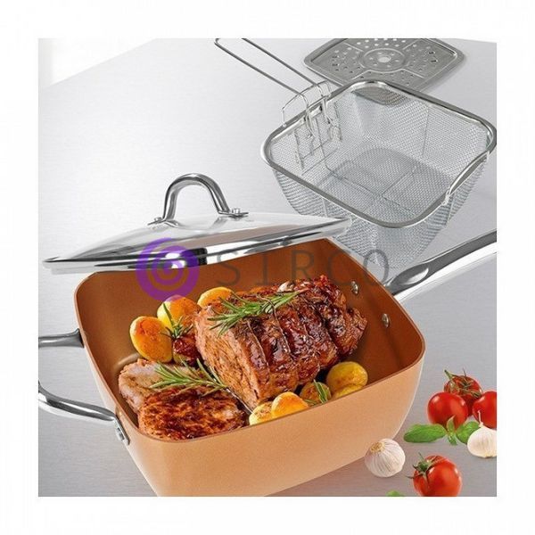 Сковорідка з фритюрницею MIGAS COPPER PAN квадратна з мідним покриттям 24 см 10k09p222 фото