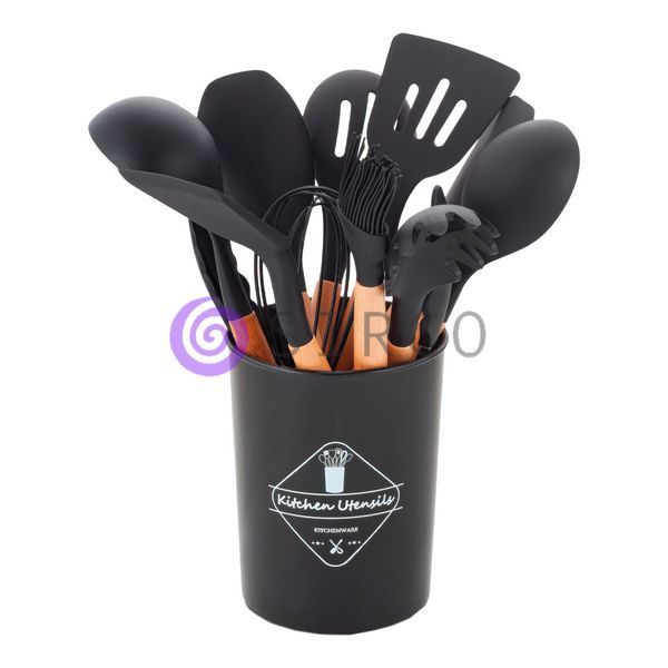 Набор кухонных принадлежностей 12 предметов в подставке Kitchen Set черный/HA-50 10k03p007v1 фото