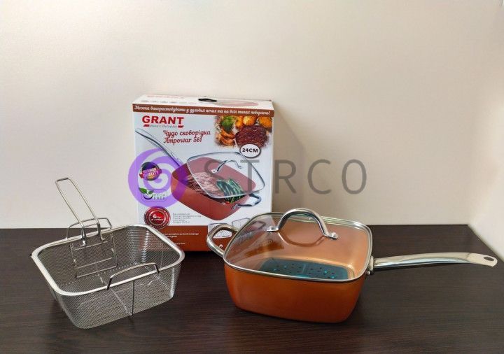 Сковорідка з фритюрницею MIGAS COPPER PAN квадратна з мідним покриттям 24 см 10k09p222 фото