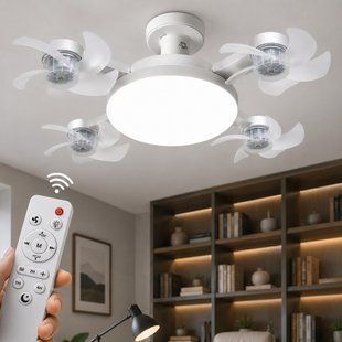 Стельова LED лампа з вентилятором AY1053 E27, пульт ДК, 4 вентилятори, 3 режими світла, біла (626/1569) 01k07p211 фото