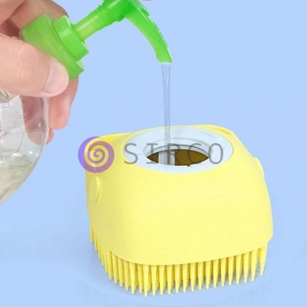 Силиконовая щетка для животных с резервуаром для шампуня&zwnj; silicone massage bath brush, Желтый 01k01p043v4 фото