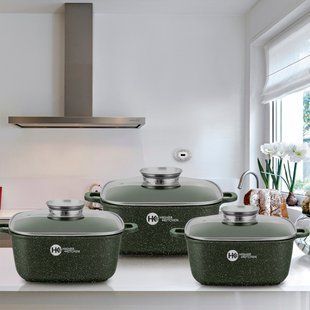 Набір квадратних каструль із гранітним покриттям Higher kitchen НК-302 Зелений (4389/1) 10k09p212v1 фото