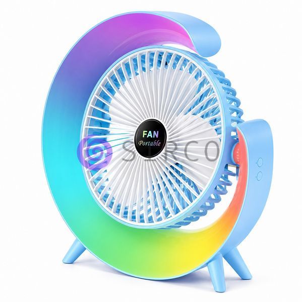 Настольный аккумуляторный вентилятор с RGB подсветкой A3 поворотный 180&deg;, USB, 3 скорости, Голубой (AX) 01k07p191v3 фото