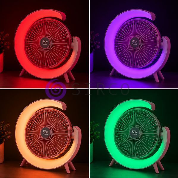Настольный аккумуляторный вентилятор с RGB подсветкой A3 поворотный 180&deg;, USB, 3 скорости, Голубой (AX) 01k07p191v3 фото
