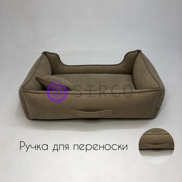 Велюровая лежанка для собак и кошек с мягкими бортами, съемным чехлом, ручками и пуфиком Mamo Pets Premium XXL 120x80 (100x65) Серая 05k01p003v5 фото