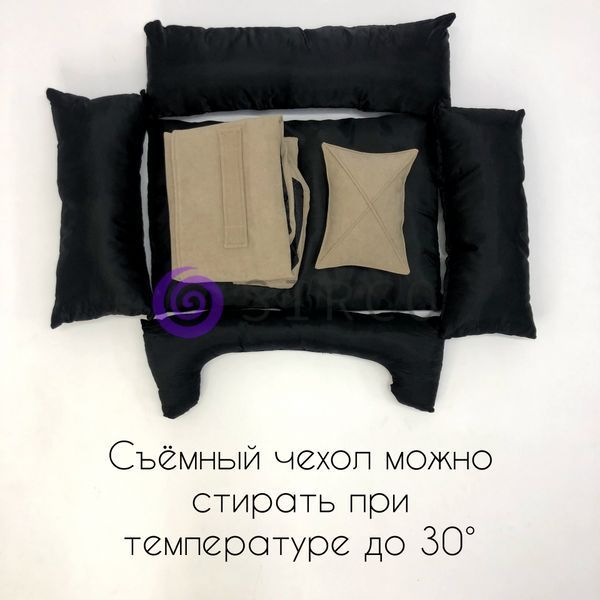 Велюровая лежанка для собак и кошек с мягкими бортами, съемным чехлом, ручками и пуфиком Mamo Pets Premium XXL 120x80 (100x65) Серая 05k01p003v5 фото