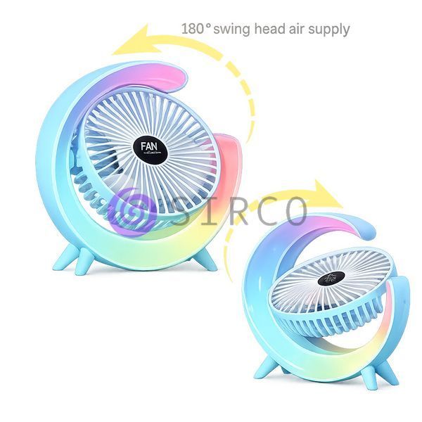 Настольный аккумуляторный вентилятор с RGB подсветкой A3 поворотный 180&deg;, USB, 3 скорости, Голубой (AX) 01k07p191v3 фото