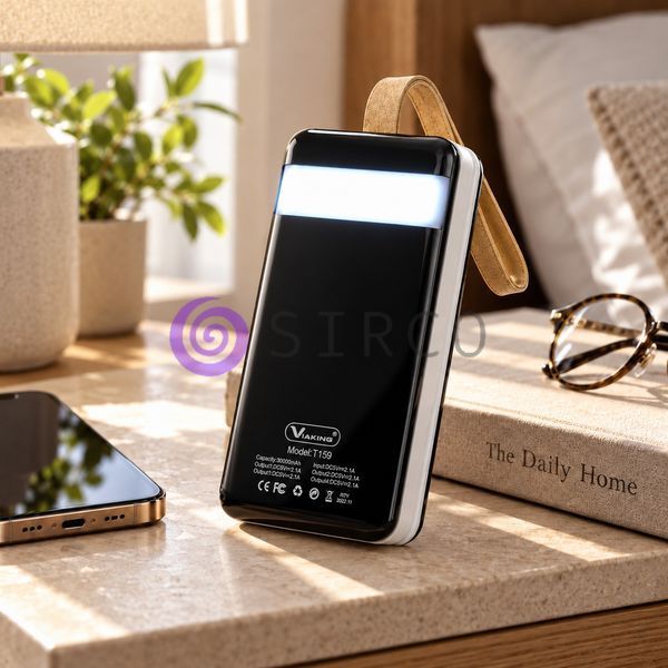 Мобільна батарея Viaking T159 30000 мАг, 4 USB виходи, LED лампа, Type-C та Lightning, Чорний (AMN) 11k12p280v1 фото