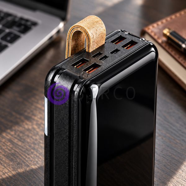 Мобільна батарея Viaking T159 30000 мАг, 4 USB виходи, LED лампа, Type-C та Lightning, Чорний (AMN) 11k12p280v1 фото