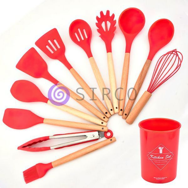 Набор кухонных принадлежностей 12 предметов в подставке Kitchen Set красный/HA-50 10k03p007v3 фото