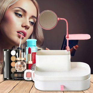 Органайзер для косметики з дзеркалом Cosmetic rack with mirror White(212) 07k04p016 фото