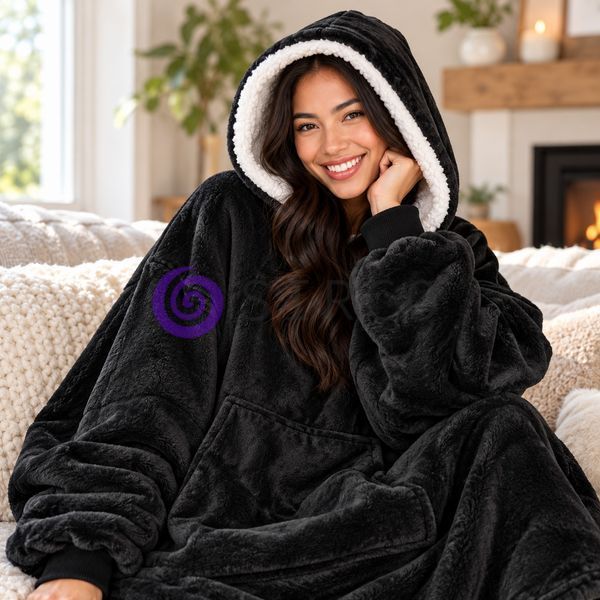 Халат-плед толстовка HUGGLE HOODIE черный 80х100 см теплый флисовый с капюшоном унисекс (4409/HU-25) 01k06p001v5 фото