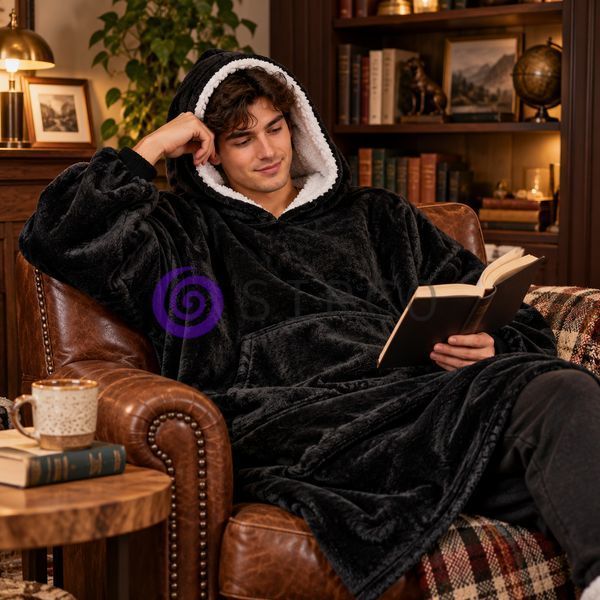 Халат-плед толстовка HUGGLE HOODIE черный 80х100 см теплый флисовый с капюшоном унисекс (4409/HU-25) 01k06p001v5 фото
