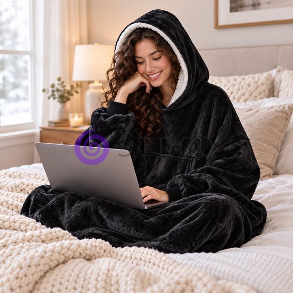 Халат-плед толстовка HUGGLE HOODIE черный 80х100 см теплый флисовый с капюшоном унисекс (4409/HU-25) 01k06p001v5 фото
