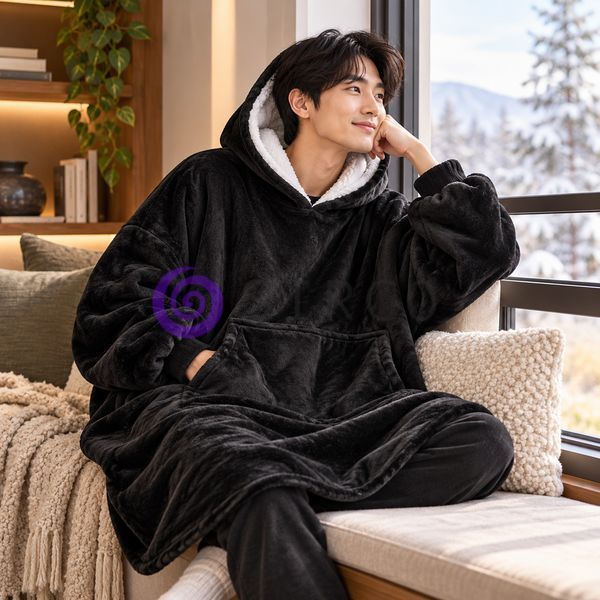 Халат-плед толстовка HUGGLE HOODIE черный 80х100 см теплый флисовый с капюшоном унисекс (4409/HU-25) 01k06p001v5 фото