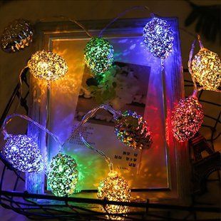 Led гирлянда "Серебряные шишки", 10 ламп, 1,5 м, цветная (ЕМ) 12k01p107 фото