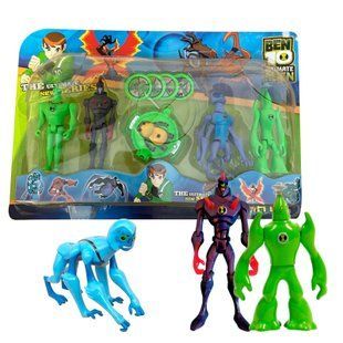 Детские коллекционные светящиеся фигурки 4 шт. G01956/0842-15 BEN10 5 серии с часами в блистере (NI) 03k26p018 фото