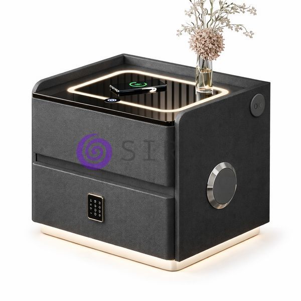 Смарт-тумбочка YJXF01 з USB, підсвіткою, колонками, Сірий / Тумбочка приліжкова/З кодовим замком(Х59/17591) 01k04p302v2 фото