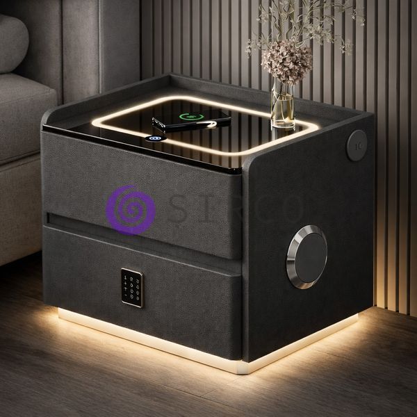 Смарт-тумбочка YJXF01 з USB, підсвіткою, колонками, Сірий / Тумбочка приліжкова/З кодовим замком(Х59/17591) 01k04p302v2 фото