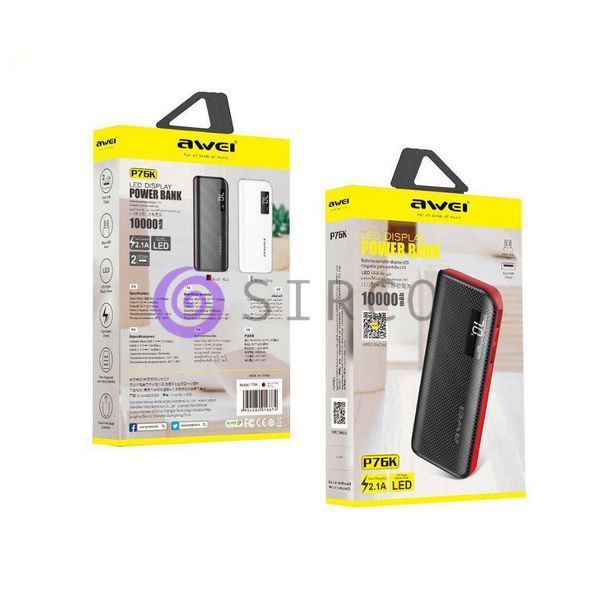 AWEI Powerbank AW-P76K + 10000 MAH + LED 11k12p049 фото