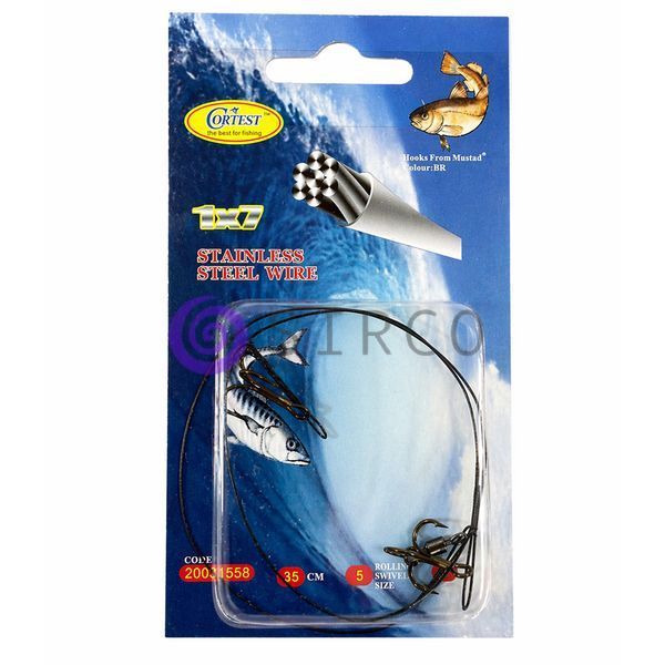 Сталевий повідець Cortest 35 см з 2 трійниками Mustad Size 8, вертлюг Rolling Swivel для хижої риби 02k04p420v4 фото