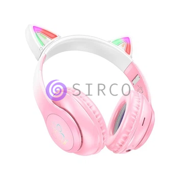 Беспроводные детские накладные Bluetooth наушники, складные HOCO W42 Cat Ears &laquo;Кошачьи ушки&raquo; Розовый (206/93708) 11k01p179v3 фото