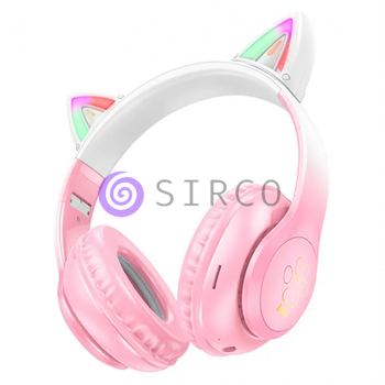 Беспроводные детские накладные Bluetooth наушники, складные HOCO W42 Cat Ears &laquo;Кошачьи ушки&raquo; Розовый (206/93708) 11k01p179v3 фото