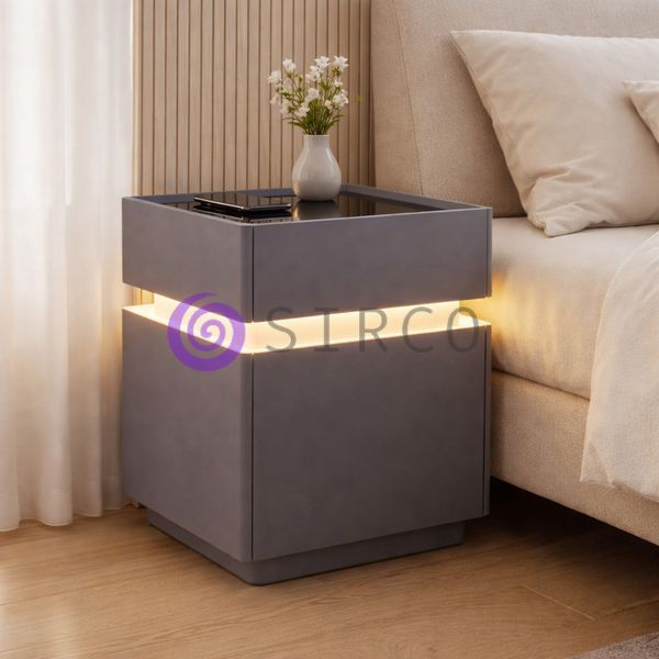 Приліжкова тумба XXF02 з екошкіри, LED підсвіткою Qi зарядкою, Сірий (Х59/17593) 01k04p303v2 фото