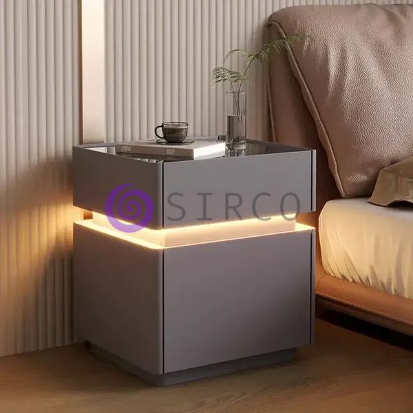 Приліжкова тумба XXF02 з екошкіри, LED підсвіткою Qi зарядкою, Сірий (Х59/17593) 01k04p303v2 фото