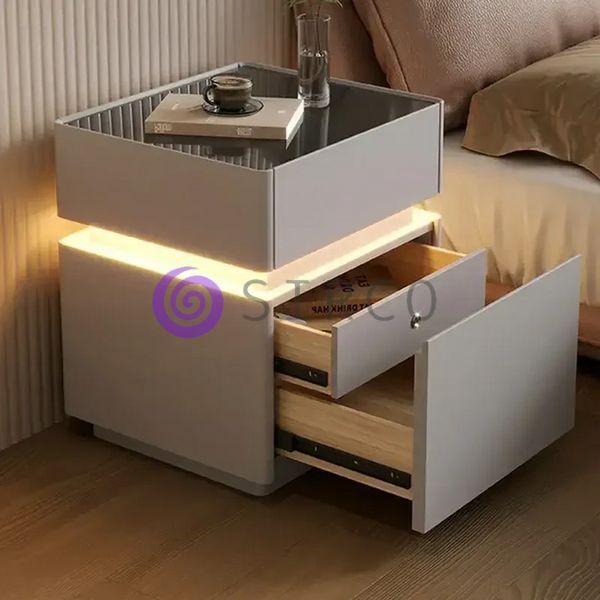Приліжкова тумба XXF02 з екошкіри, LED підсвіткою Qi зарядкою, Сірий (Х59/17593) 01k04p303v2 фото