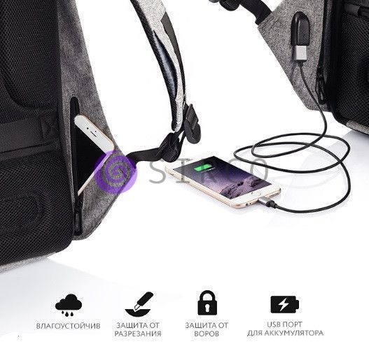 Рюкзак Bobby Антивор черный или серый с USB портом 08k04p021 фото