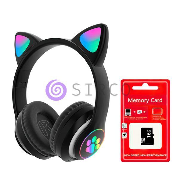 Наушники беспроводные с кошачьими ушками Cat VIV-23M Чёрные + КАРТА ПАМЯТИ 16 gb 11k01p110v3 фото